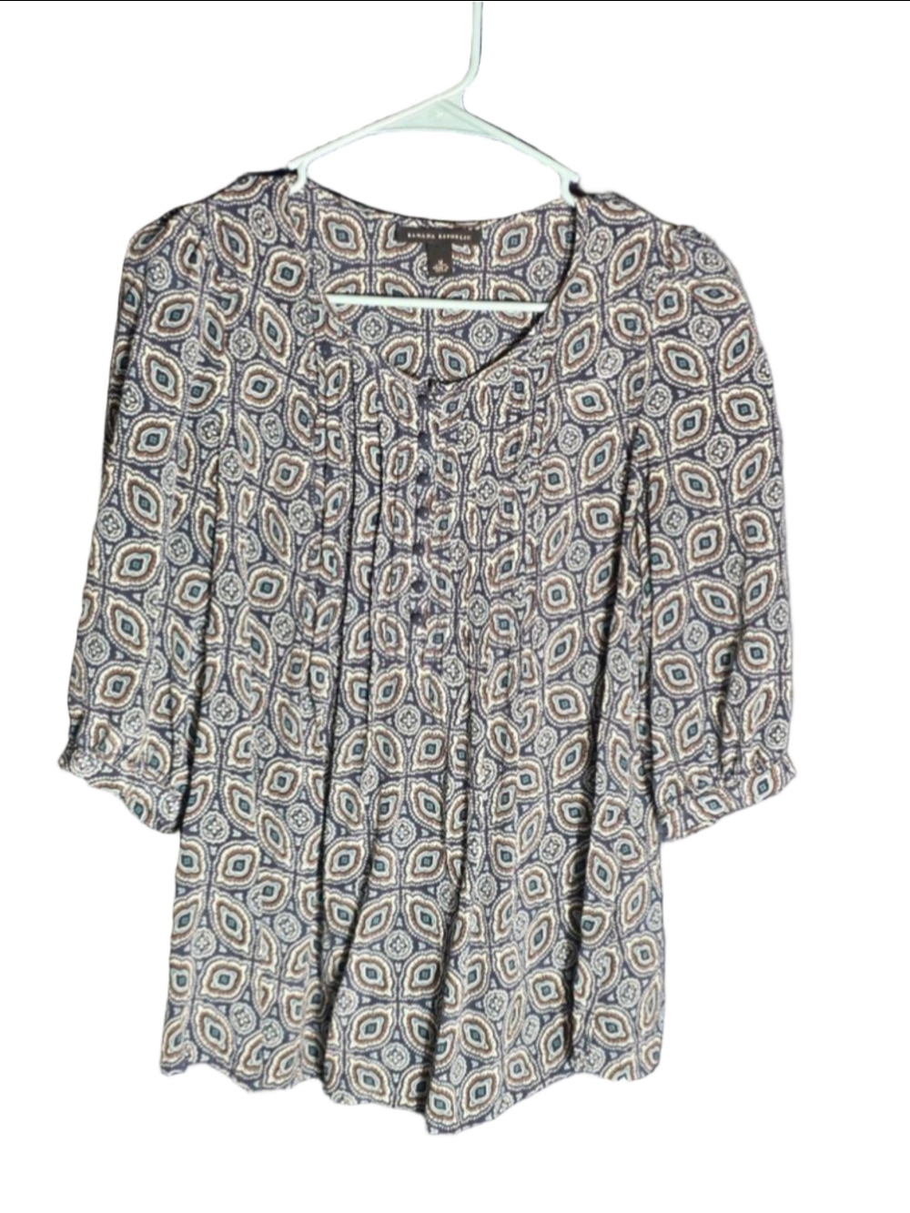 Women's Banana Republic Navy & Beige Patterned Blouse M casual dressy y2k 90's